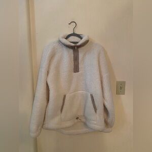 SO Goods For Life Supersoft Sherpa Quarter Zip Top White Tan Teddy Size S